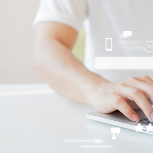 Close,Up,Man,Hand,Type,On,Keyboard,Laptop,To,Use