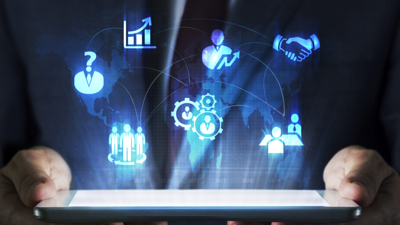 Human resources concept on tablet with hologram