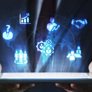 Human resources concept on tablet with hologram