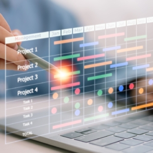 The,Project,Manager,Works,And,Updates,Tasks,With,Milestones,And