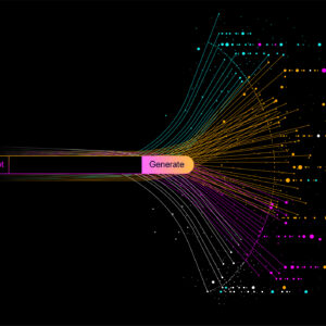 Illustration of abstract stream. Artificial intelligence. Big data, technology, AI, data transfer, data flow, large language model, generative AI, binary concept